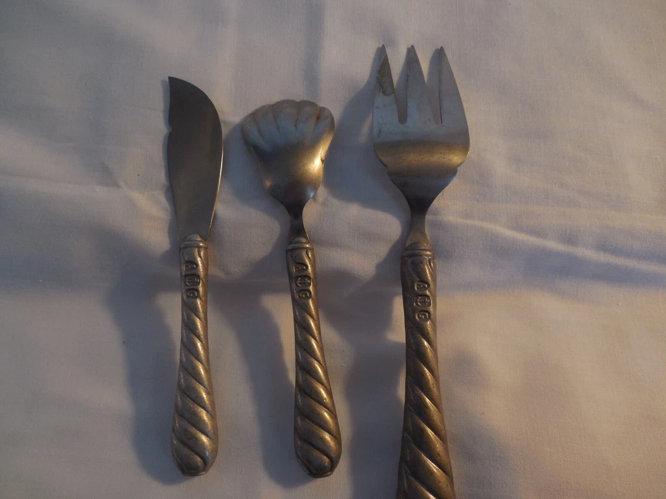 Gorham A G оловянные сервировочные кусочки сахар, нож для масла, мясная вилка 3 шт. - Изображение 3 из 4