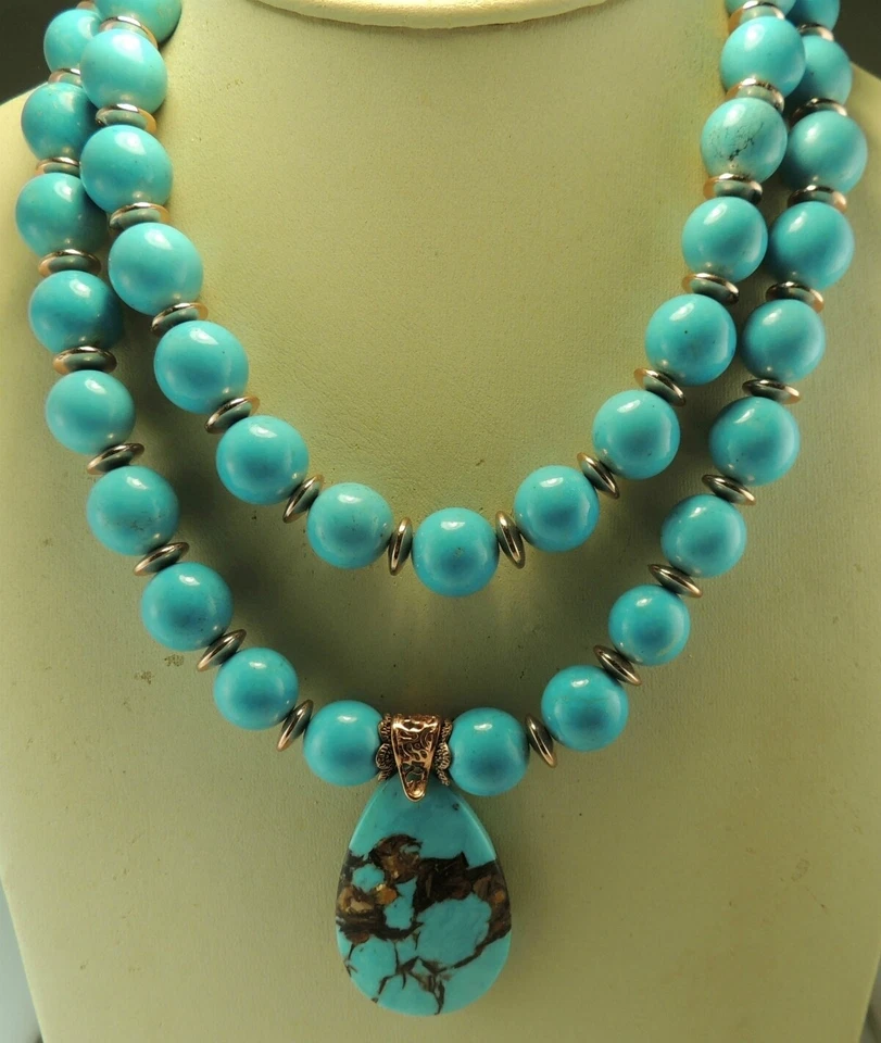 Declaración Juego de 2 Hilos Turquesa Howlita Collar Bornita Colgante y Pendiente Foto 2 de 2