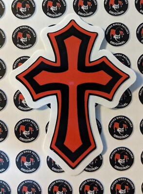 Red and Black Gothic Cross Vinyl Sticker 3 INCH