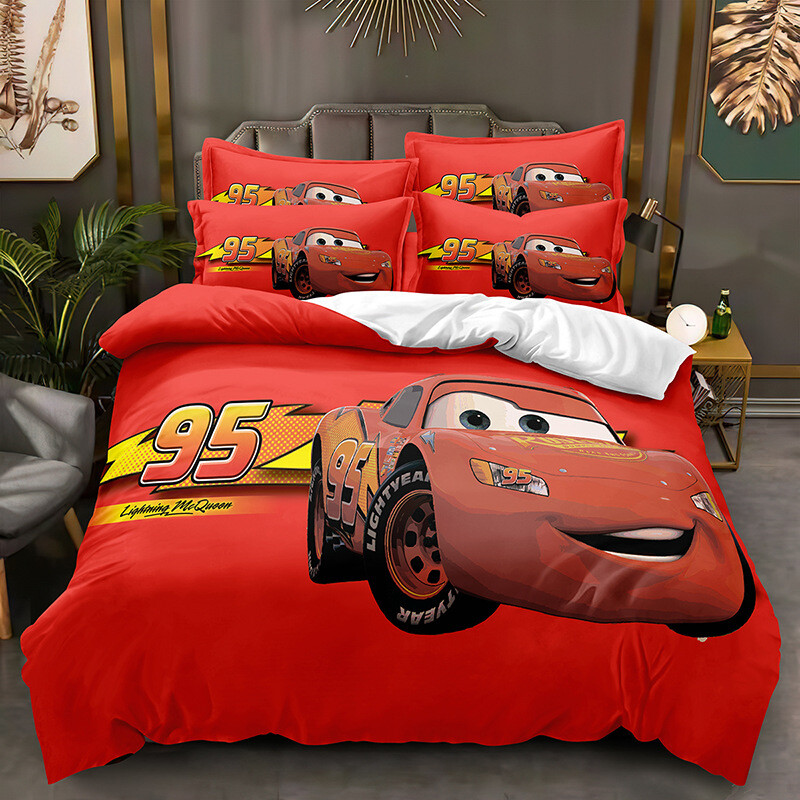 Cars Lightning McQueen Quilt Duvet Cover Pillowcase Bedding Set Single