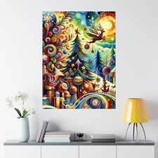 Whimsical festive Christmas poster, Christmas wall art, holiday decor winter art