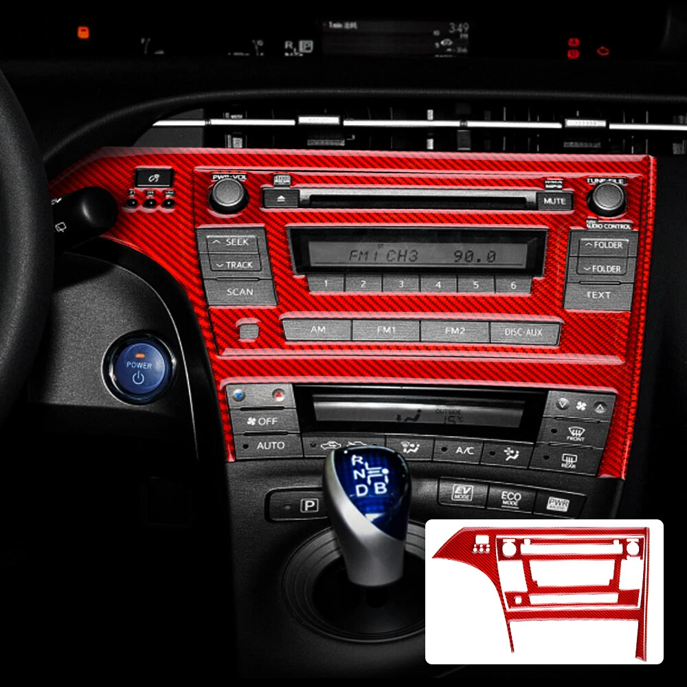 Red Center Control Console Cover Sticker Carbon Fiber For Toyota