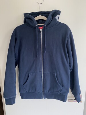 Supreme 3M Reflective Logo Thermal Zip Up Hoodie Size M Navy Made