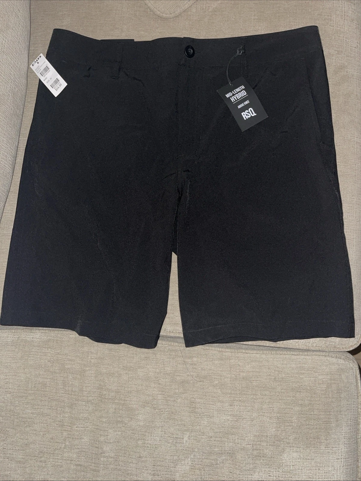 RSQ Black Mens Shorts Size 34 Mid-Length Hybrid Above Knee A Zip Back Pocket NWT