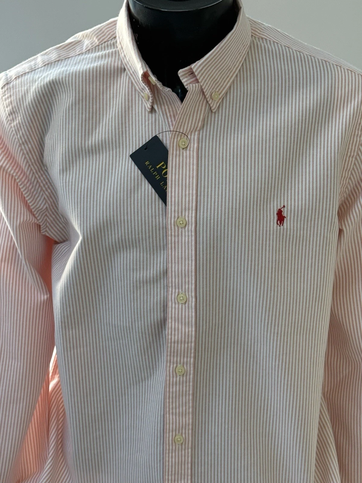 Polo Ralph Lauren Slim Fit Oxford Shirt Men’s XL Orange White Striped 17.5 L/S