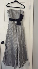 Halston Heritage Strapless Striped Faille Black & Ivory Striped Gown SIze 8