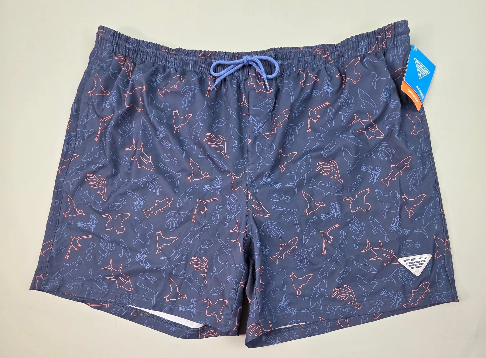 Columbia PFG Rambler Mens Water Short XXL Blue Print Mesh Liner Ins 6" NWT