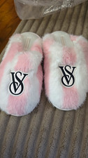 Victoria's Secret VS Pink White Slip-On Open Toe Logo Slipper Womens 7.5