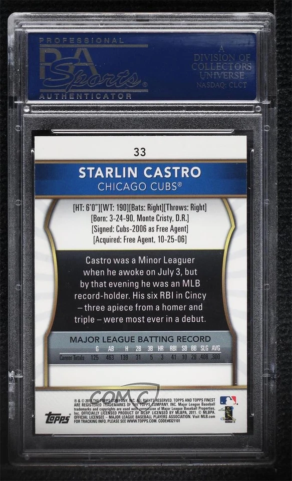 2011 Topps Finest Starlin Castro #33 PSA 10 GEM MT - Image 2 of 2