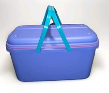 Vintage Eagle Craftstor Sewing Tote Box Storage Purple Pink w Tray Lid Craft Bin