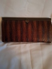 Vtg clutch bag Crocodile skin design multi-compartment 7.5"x4" Exc cond Nvr used