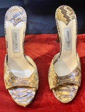 Authentic JIMMY CHOO REAL Rattle Snakeskin Peep Toe Openback Heels Italy Size 40
