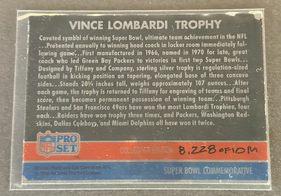 Juego profesional 1990 edición coleccionista ☆ Trofeo Vince Lombardi #NNO ☆ Holograma /10000 Foto 4 de 4