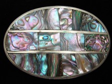 QI01172 VINTAGE 1970s  ABALONE SHELLS  SOUTHWESTERN DESIGN ART BELT BUCKLE