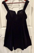Vintage 90s Y2K City Triangles Sparkle Velveteen Black Sweetheart Mini Dress Sz9