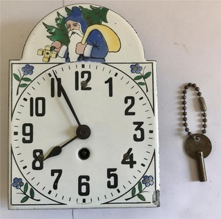 Scarce Chirstmas Motif 1930s Enameled Wind Up Wall Clock Santa Tree Sack Germany
