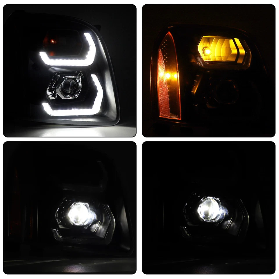 Black Sequential LED Projector Headlights For 2007-2014 GMC Yukon XL 1500 LH RH - Image 3 of 4