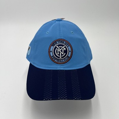 Adidas New York City FC MLS Soccer Hat Sky Blue Navy Adjustable Cap Sample NWT