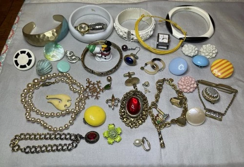 Costume Jewelry Vintage Lot Plastic Bracelet Gold Filled Random Sterling Silver