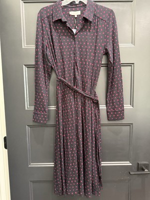Hobbs London 8 Lucinda Navy/Merlot Long Sleeve Midi NWT $210
