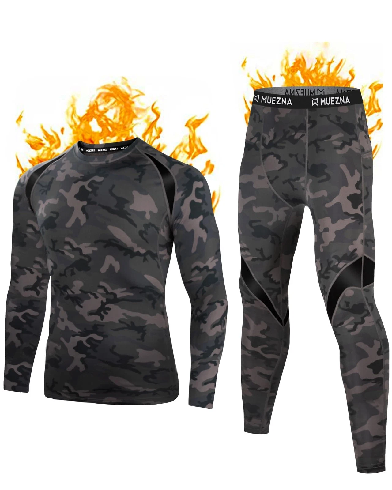 Muezna Men's Thermal Top and Bottom Set Underwear Long Johns Base Layer with ...