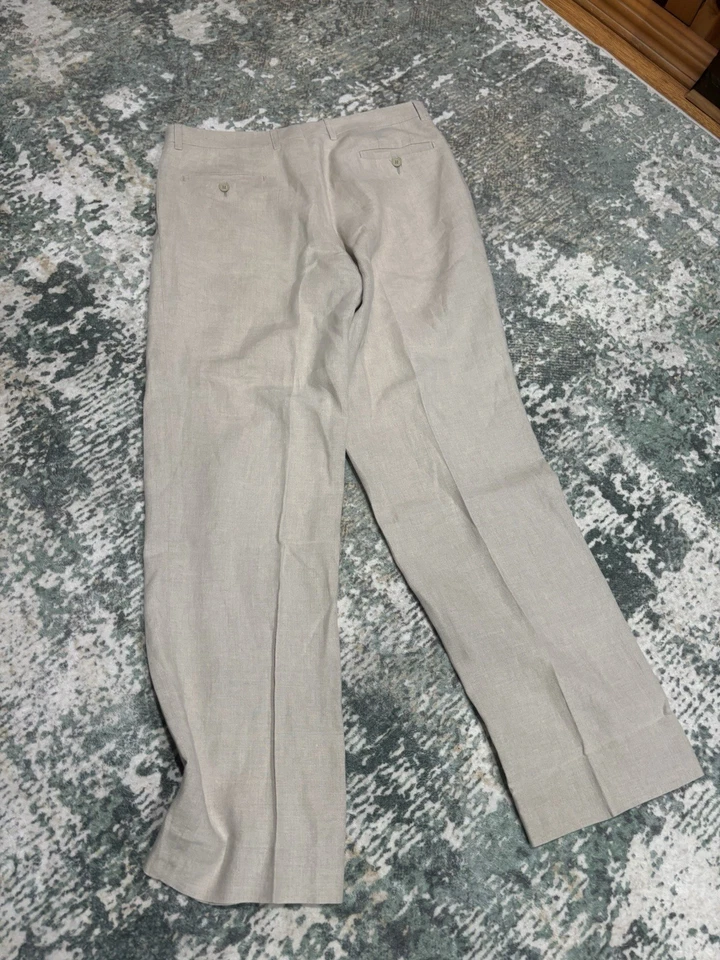 Pantalones chinos Linea Naturale Luxe de lino para hombre beige pierna recta talla 35 Foto 2 de 4