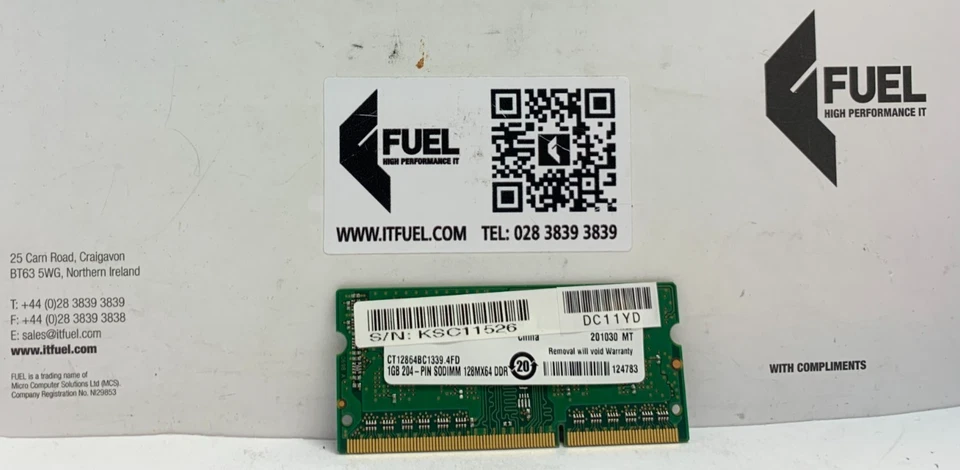 Micron   1GB  DDR3  SDRam memory module   PC3-10600  -  MT4JSF12864HZ-1G4D1 - Image 3 of 3