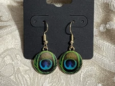 Retro Peacock Gold Enamel Round Drop Dangle Bohemian Fashion Earring Set