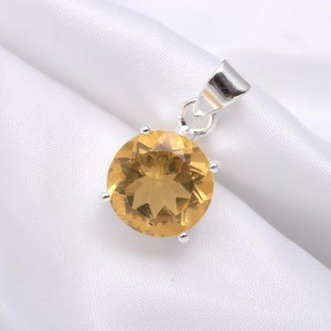 Authentic Natural Citrine Quartz Round Pendant 925Sterling Silver Handmade Jewelry For Her