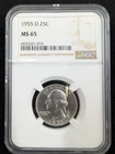 1955-D Washington Quarter 25C NGC MS65 90% Silver Coin Denver Mint Uncirculated