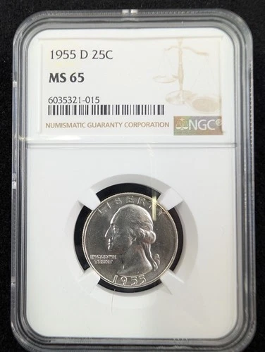 1955-D Washington Quarter 25C NGC MS65 90% Silver Coin Denver Mint Uncirculated