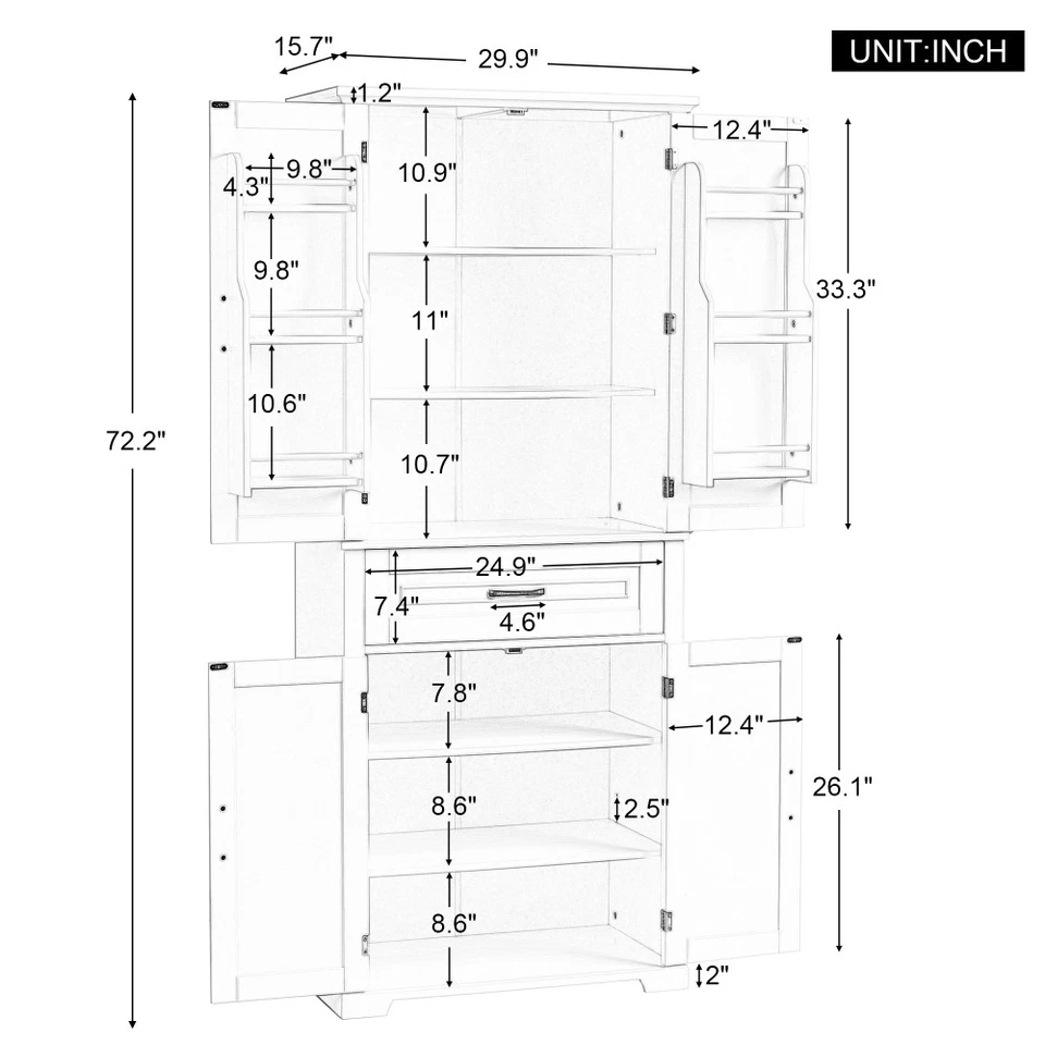 Bathroom Storage Cabinet with Doors and Drawers Adjustable Shelves - Image 3 of 4