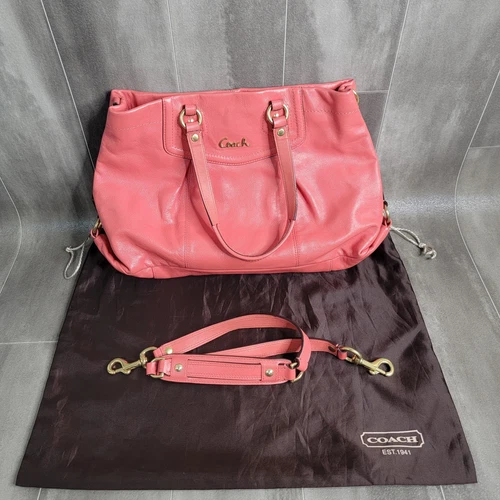 Borsa a mano Coach in pelle arancione corallo tono oro F19243