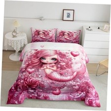 Dreamy Mermaid Kids Comforter Sets,Pink Mermaid Princess Full Dark Pink