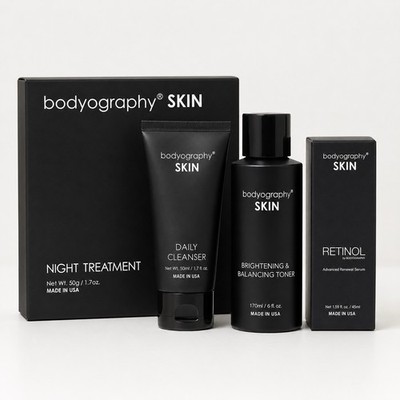 Bodyography SKIN Face Care Set: Night Treatment, Cleanser, Toner, Retinol Serum
