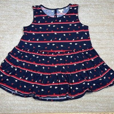 LuLaRoe Dress Womens M Tiered Ruffle Sleeveless Floral Stripe Navy Red Casual
