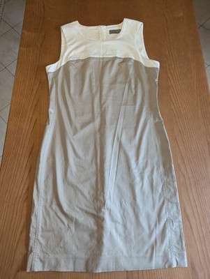 Ärmelloses Kleid zweifarbig elegant weiß-beige Größe 48
