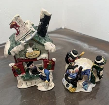 Blue Sky Christmas FROSTYS SKATE RENTALS Signed Tealight Candle Holders Set-2