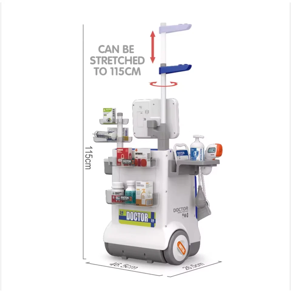 Игровой набор Kids Medical Trolley — 32 шт., докторская тележка со светом и звуками, образовательный - Изображение 3 из 4