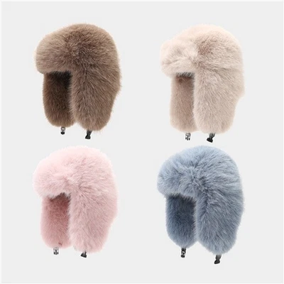 Ladies Trapper Hat Faux Fur Fluffy Womens Winter Warm Ski Aviator Cap Ear Flaps