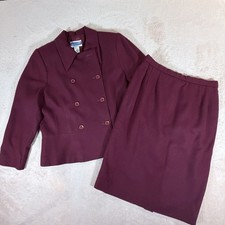 Pendleton Vintage Womens 12P Maroon Wool Skirt Suit Set Dbl Breasted Blazer USA