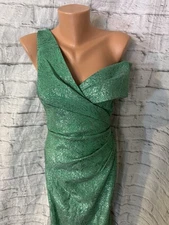Rickie Freeman by Teri Jon Women's Green Metallic Off-Shoulder Dress Size 4