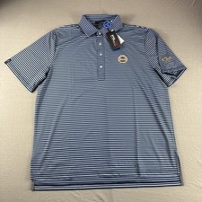 RLX Ralph Lauren Mens Golf Polo Shirt L Performance Short Sleeve Blue Striped