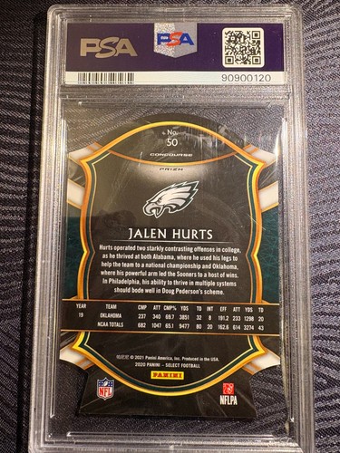 2020 Select Jalen Hurts Die-cut Zebra Prizm RC PSA 10 - Picture 2 of 2