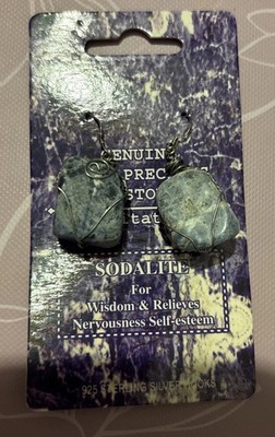 Earrings Sodalite Wisdom Relieves Nerves, Self-Esteem 925 Sterling Silver Hooks