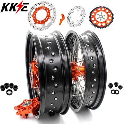 KKE 17" Cush Supermoto Wheels Rims Set for KTM SX SXF XC EXC 2003-2026 Orange - image 1 of 4