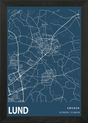 Lund Bauplan Straßenkarte gerahmtes Wandbild Poster Leinwanddruck Bild