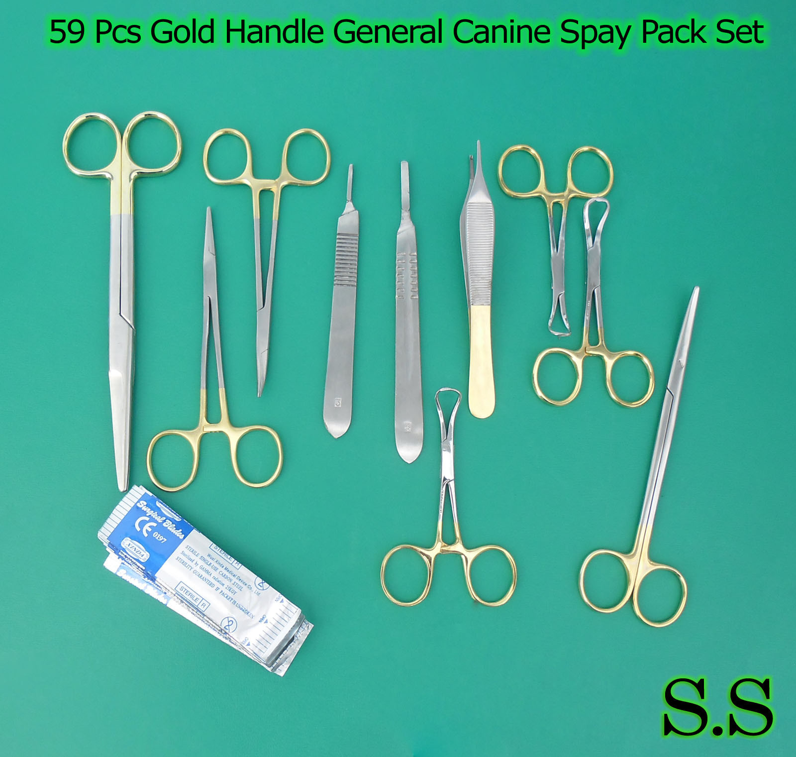 Spay Pack Instruments List 59 PCS GOLD HANDLE GENERAL CANINE SPAY PACK SURGICAL INSTRUMENTS SET ...