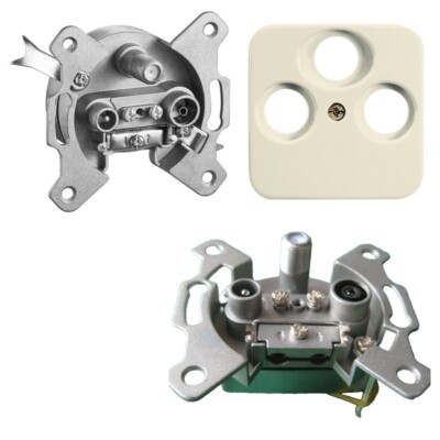 TV SAT Antennen DURCHGANGSDOSE +Abdeckung passend zu Busch Jäger Duro2000 Creme