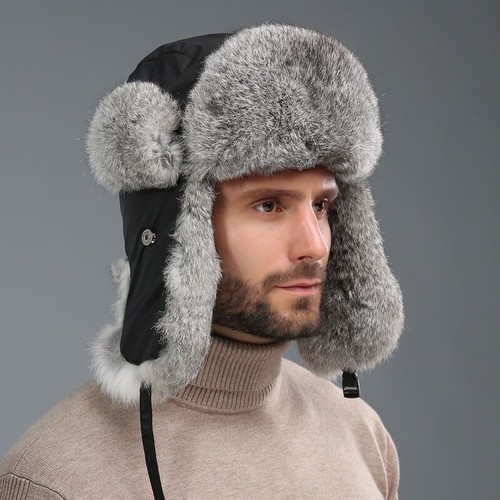 Unisex invierno conejo piel sombrero algodón alimento tela impermeable cabaña de esquí - Imagen 22 de 44